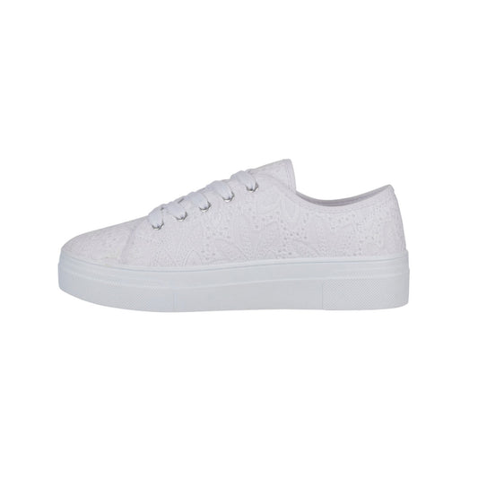 Miley Ladies Canvas Trainers Floral Embroidered Womens Platform Lace Up Sneakers Shoes