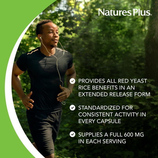 NaturesPlus Herbal Actives Red Yeast Rice, Extended Release 600mg — 60 Vegan Tablets | Cholesterol Support