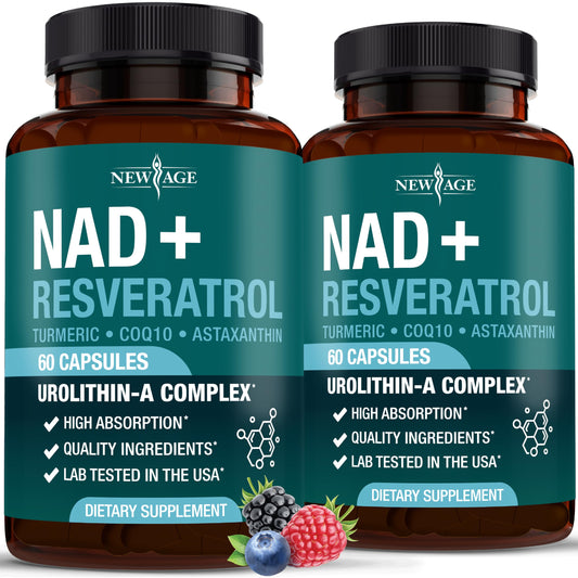 NEW AGE NAD+ Supplement Complex – 300 mg NAD+, Astaxanthin, Urolithin A, Resveratrol & CoQ10 – Vegan, Non-GMO