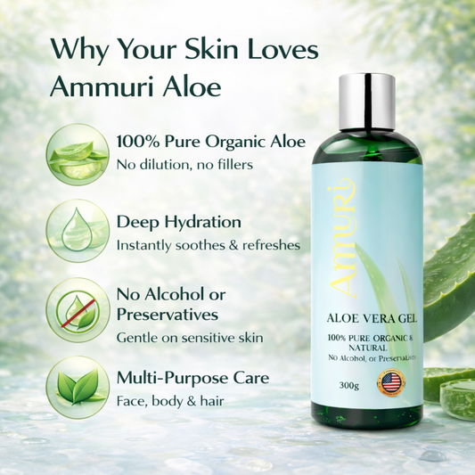 Ammuri Organic Aloe Vera Gel 300g - Pure Natural Pack Of 5 for Face & Body