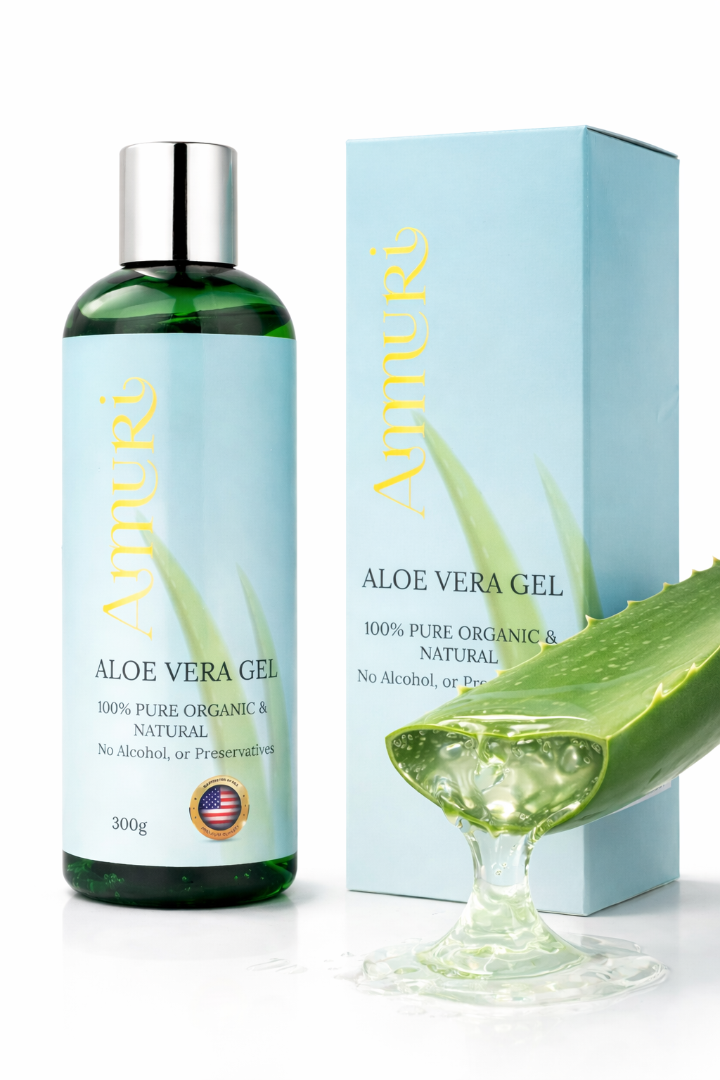 Ammuri Organic Aloe Vera Gel 300g - Pure Natural Pack Of 5 for Face & Body