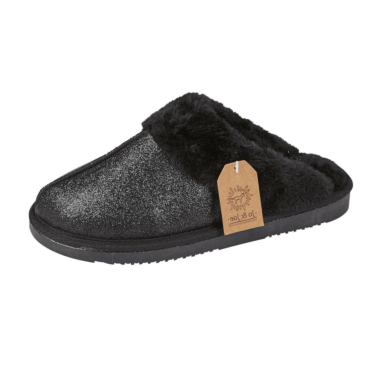 Tiggi Ladies Glitter Slip On Mules Slippers Black