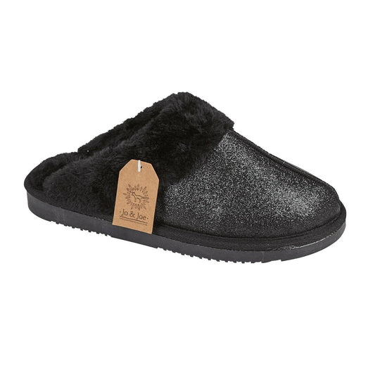 Tiggi Ladies Glitter Slip On Mules Slippers Black
