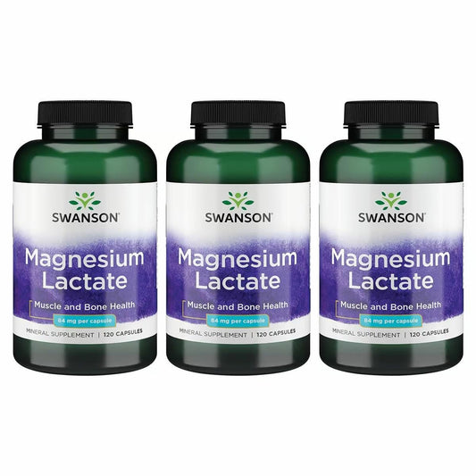 Swanson Magnesium Lactate – Gentle Lactate Magnesium for Muscle & Bone Support | 3 Pack