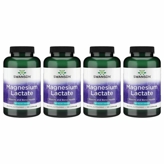 Swanson Magnesium Lactate - Lactose-Free Magnesium with Gentle Absorption | 4-Pack (480 capsules)