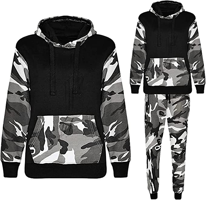 Boys Girls Camouflage Contrast Tracksuit Black