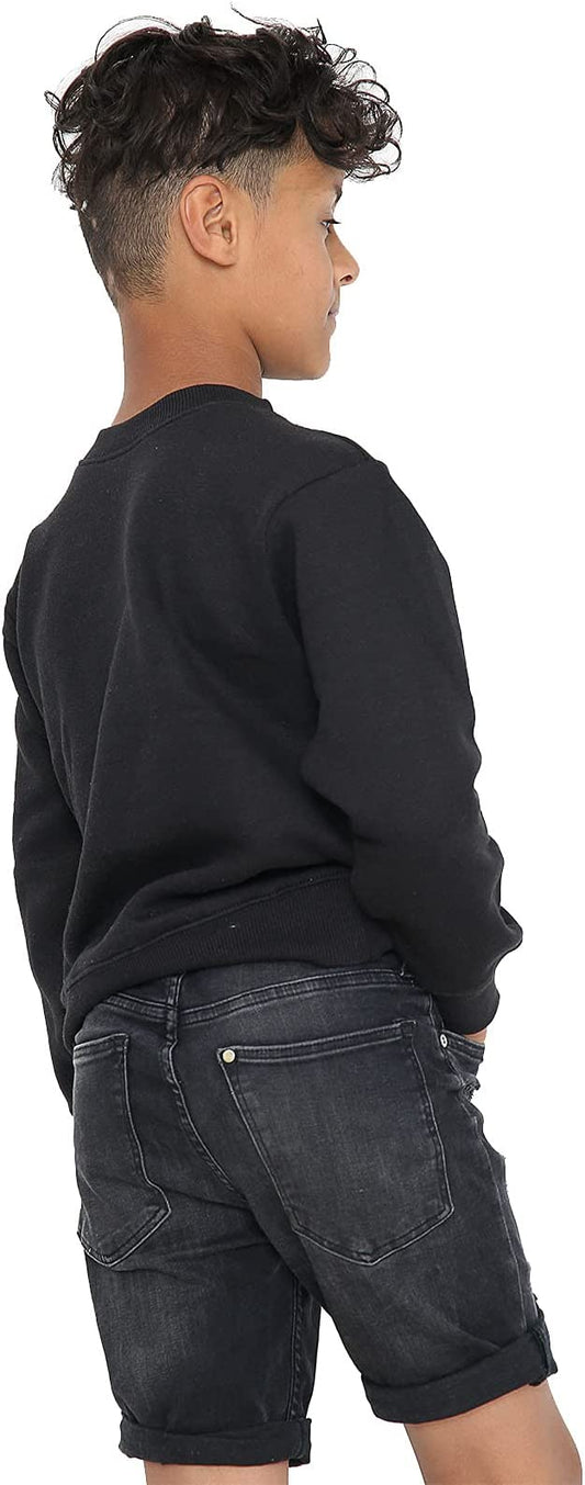 Boys Girls School Classic Sweater Kids Plain Fleece Longe Sleeve Sweatshirt Jumper Black