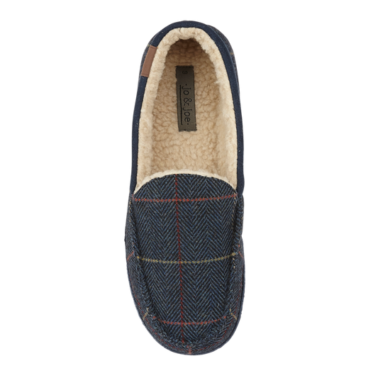 Glengarry Mens Fleece Lined Luxury Winter Warm Lounge Moccasin Slipper Navy Blue