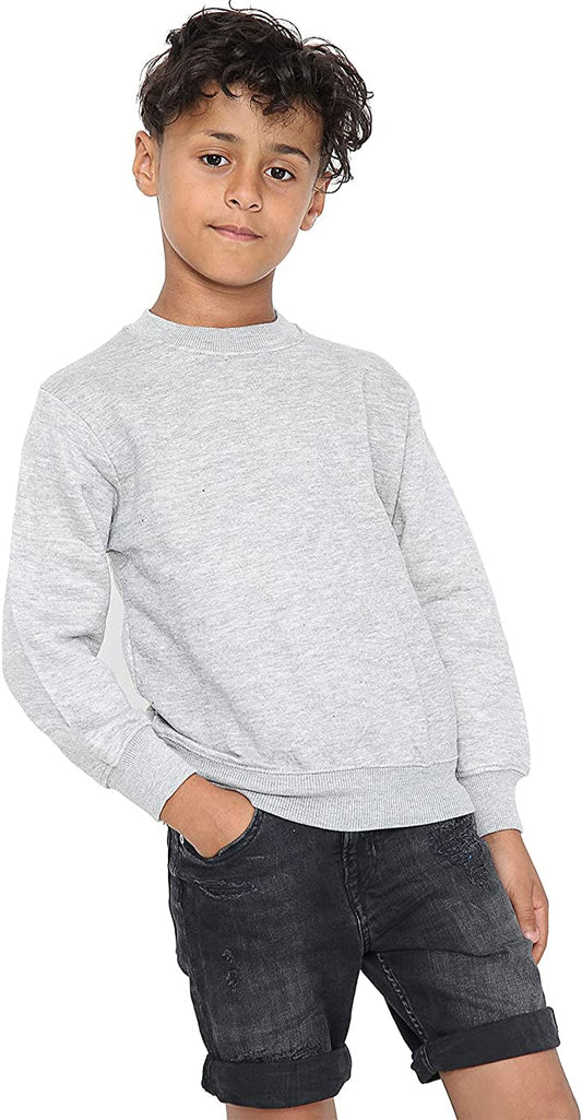 Boys Girls School Classic Sweater Kids Plain Fleece Longe Sleeve Sweatshirt Jumper Grey