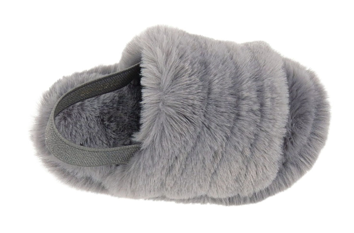 Alaska Girls Kids Childrens Slingback Furry Faux Fur Slippers Mules Grey