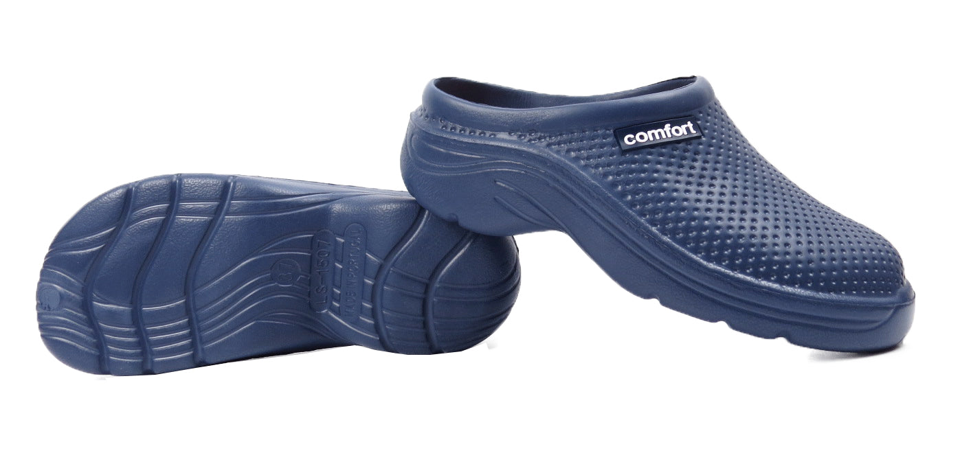 Ladies Comfort Slip On Garden Clogs Sandals Navy Blue