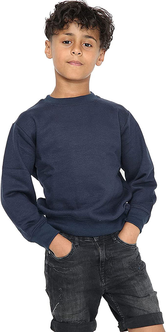 Boys Girls School Classic Sweater Kids Plain Fleece Longe Sleeve Sweatshirt Jumper Navy Blue