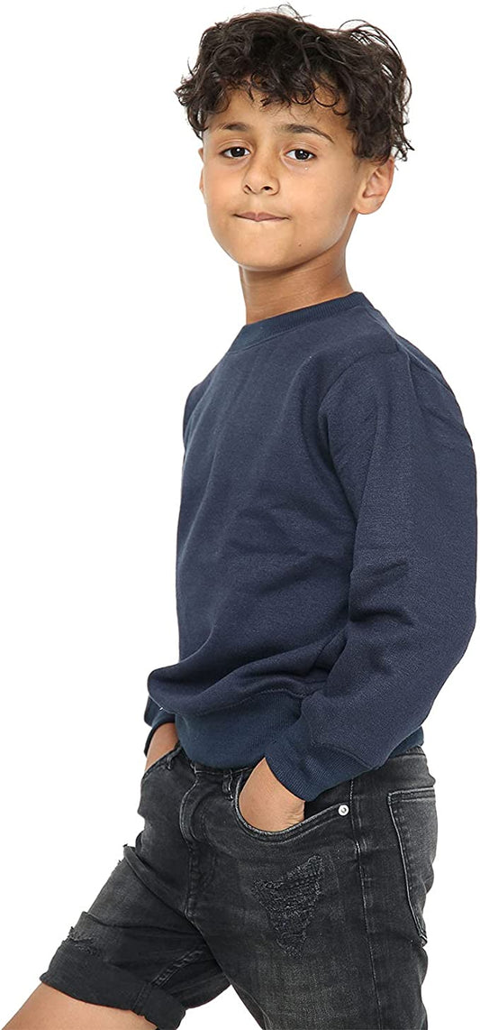 Boys Girls School Classic Sweater Kids Plain Fleece Longe Sleeve Sweatshirt Jumper Navy Blue