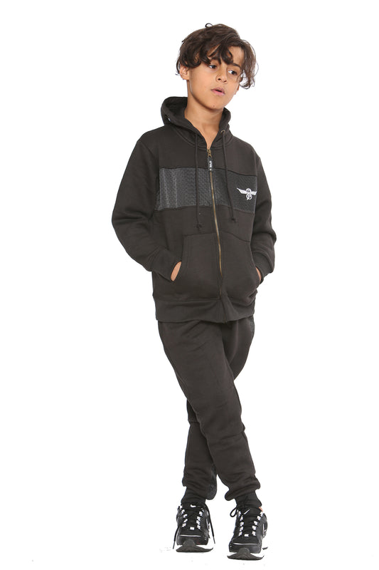 Boys DLX Zip Contrast Hooded Tracksuit Black
