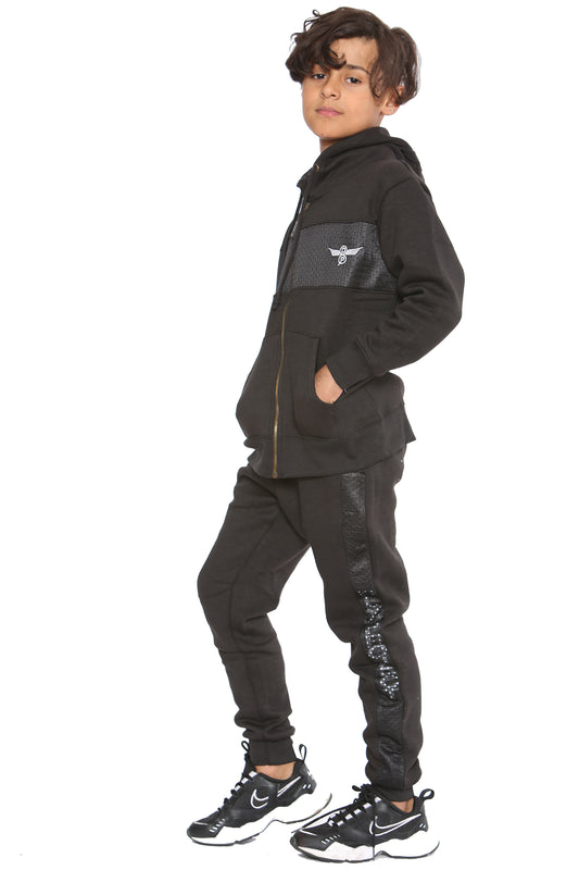 Boys DLX Zip Contrast Hooded Tracksuit Black