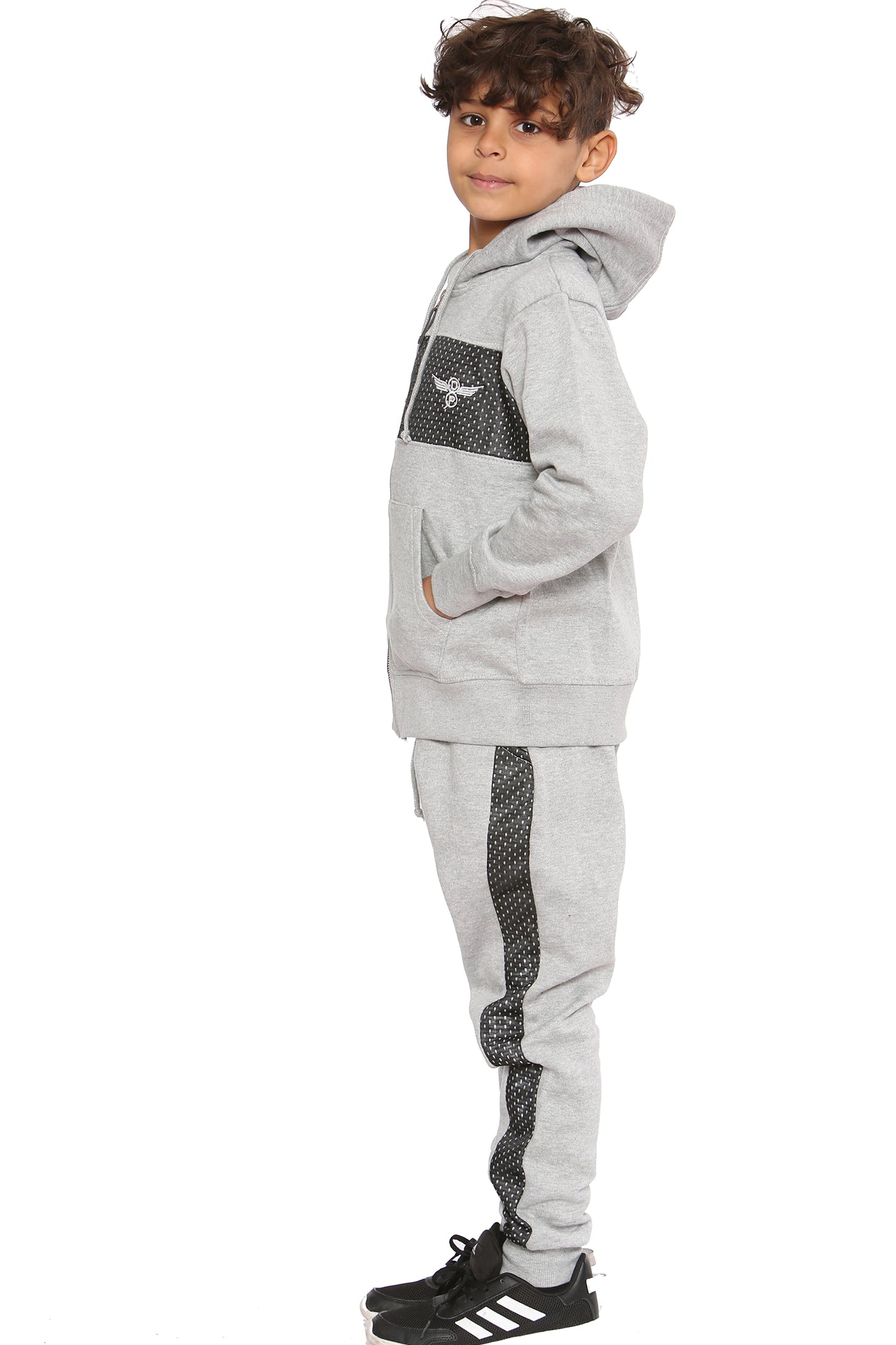 Boys DLX Zip Contrast Hooded Tracksuit Grey
