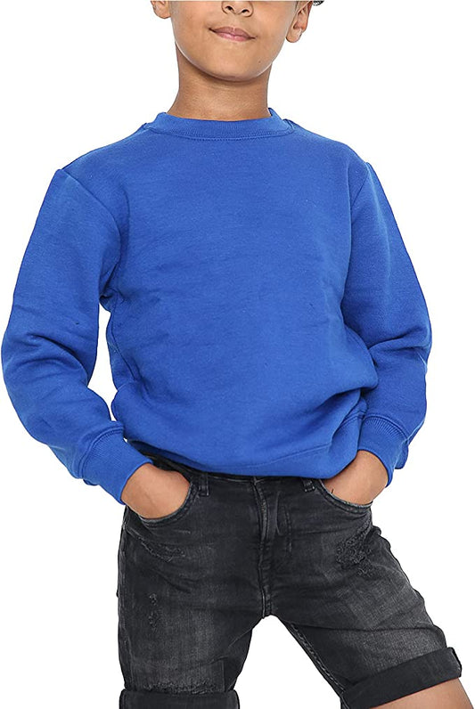 Boys Girls School Classic Sweater Kids Plain Fleece Longe Sleeve Sweatshirt Jumper Royal Blue