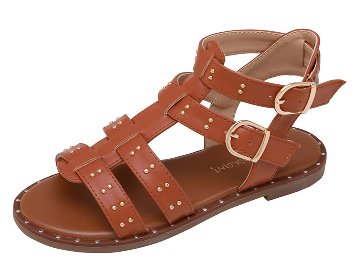 Athena Girls Studded Buckle Gladiator Sandals Camel