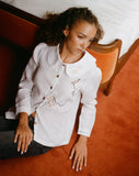 Eat Together Embroidered Claudine Linen Blouse - White  x Sshepaints