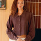 Freya Linen Cropped Blouse  - Chocolate