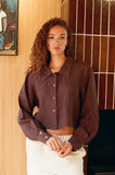 Freya Linen Cropped Blouse  - Chocolate