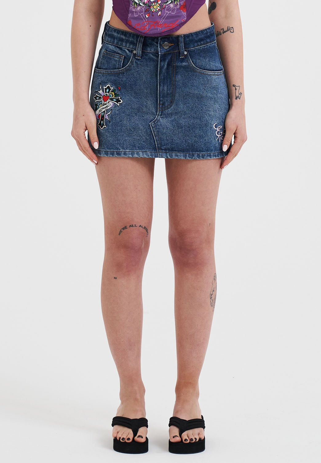 Womens Seam Detail Denim Skirt - Indigo