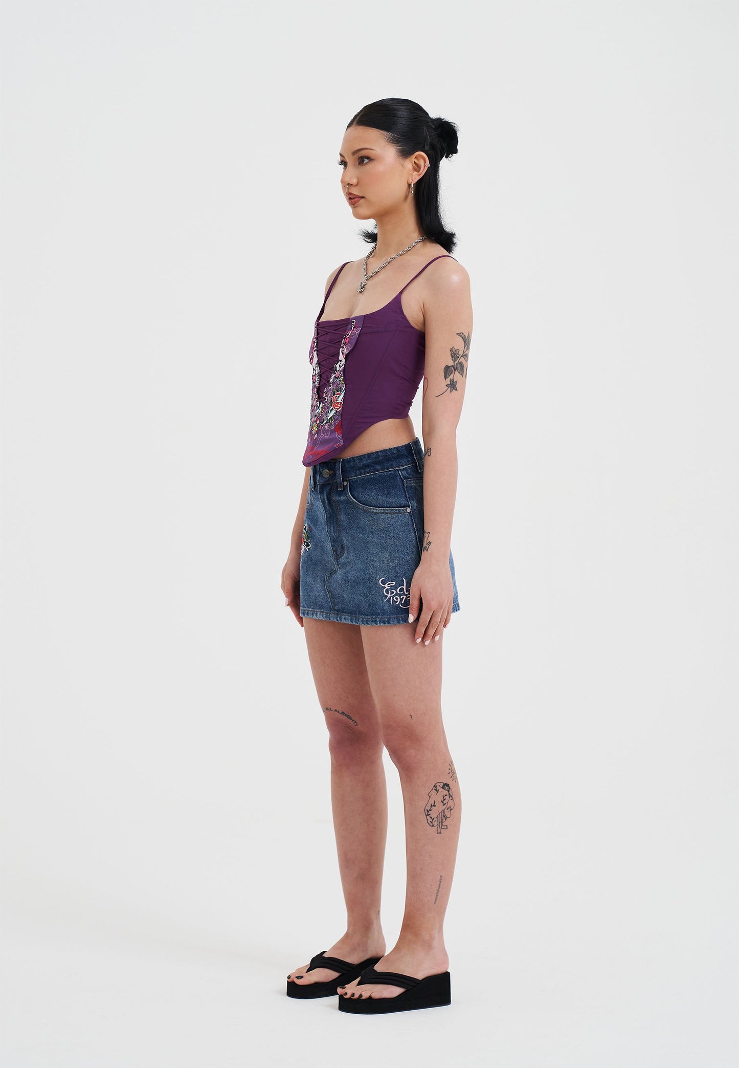 Womens Seam Detail Denim Skirt - Indigo
