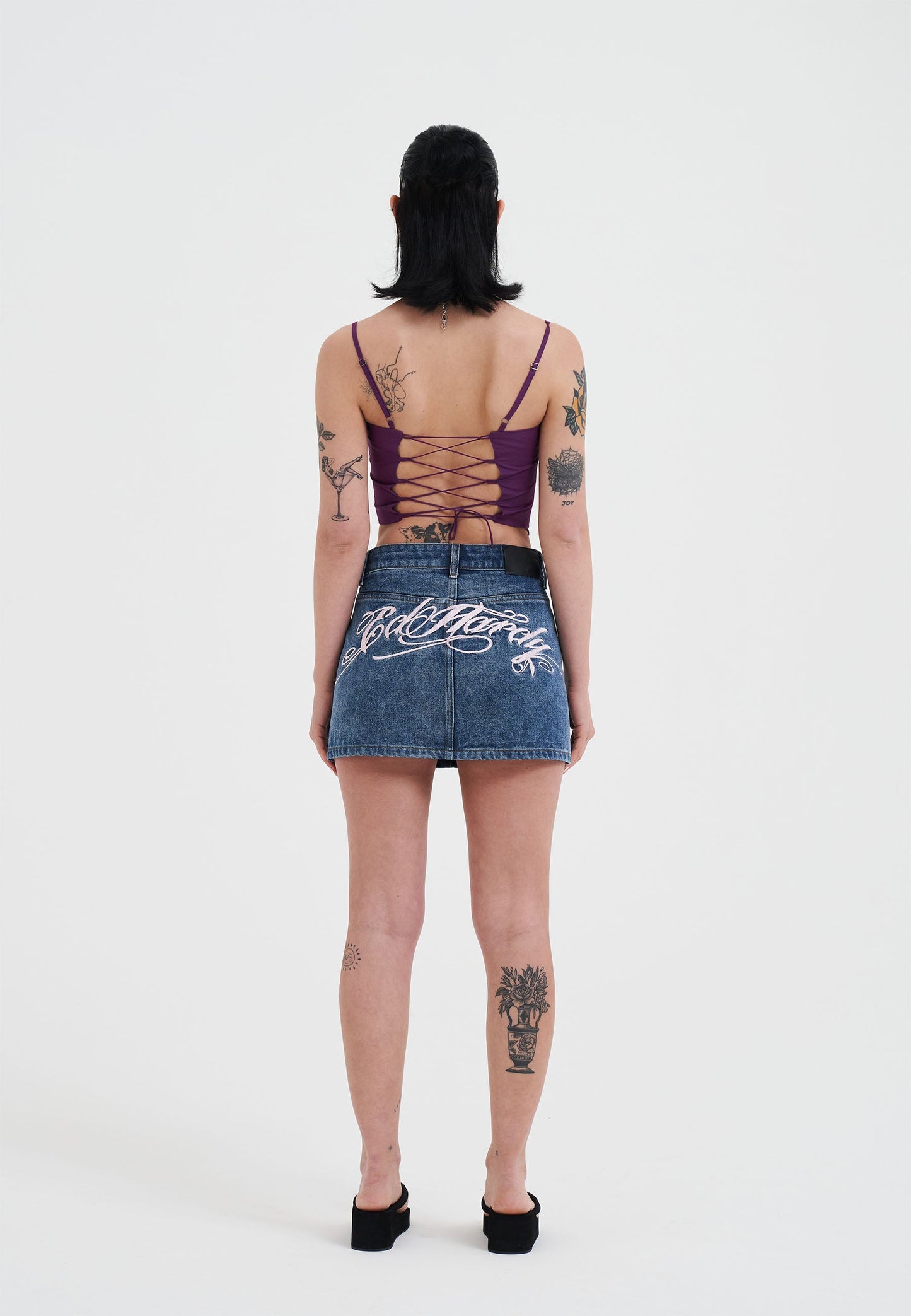 Womens Seam Detail Denim Skirt - Indigo