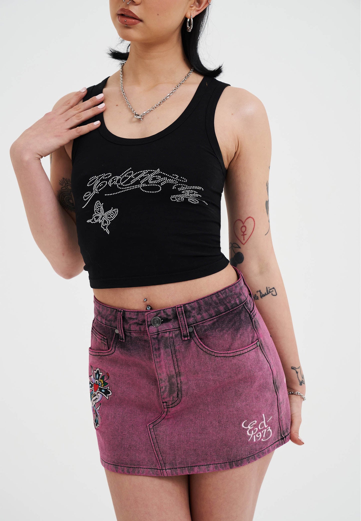 Womens Seam Detail Denim Skirt - Purple