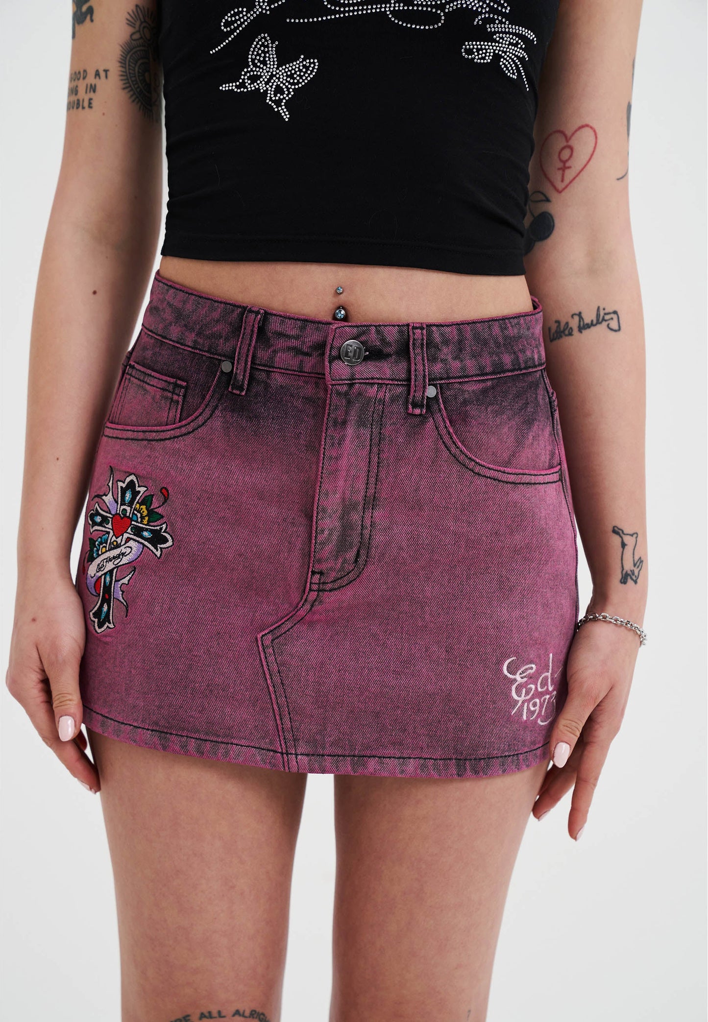 Womens Seam Detail Denim Skirt - Purple