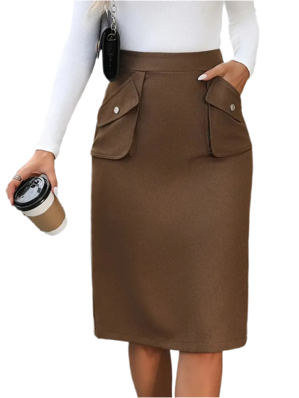 Elastic Waist Skirt with Pockets