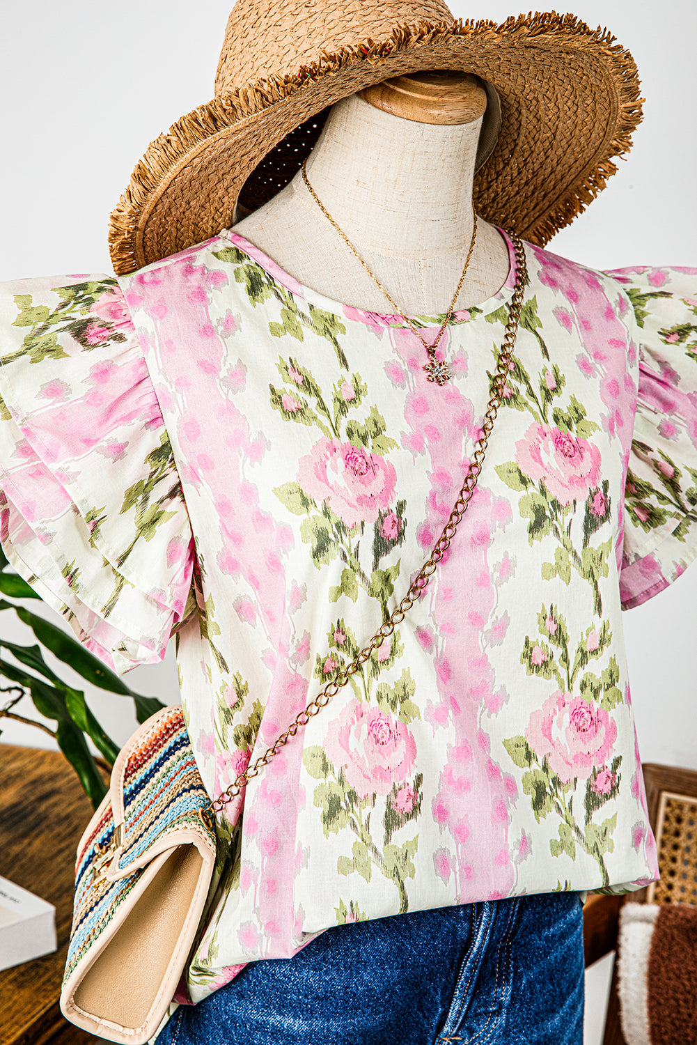 Floral Ruffled Sleeve Summer Top