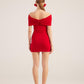 Muse Red Bardot Neck Mini Dress