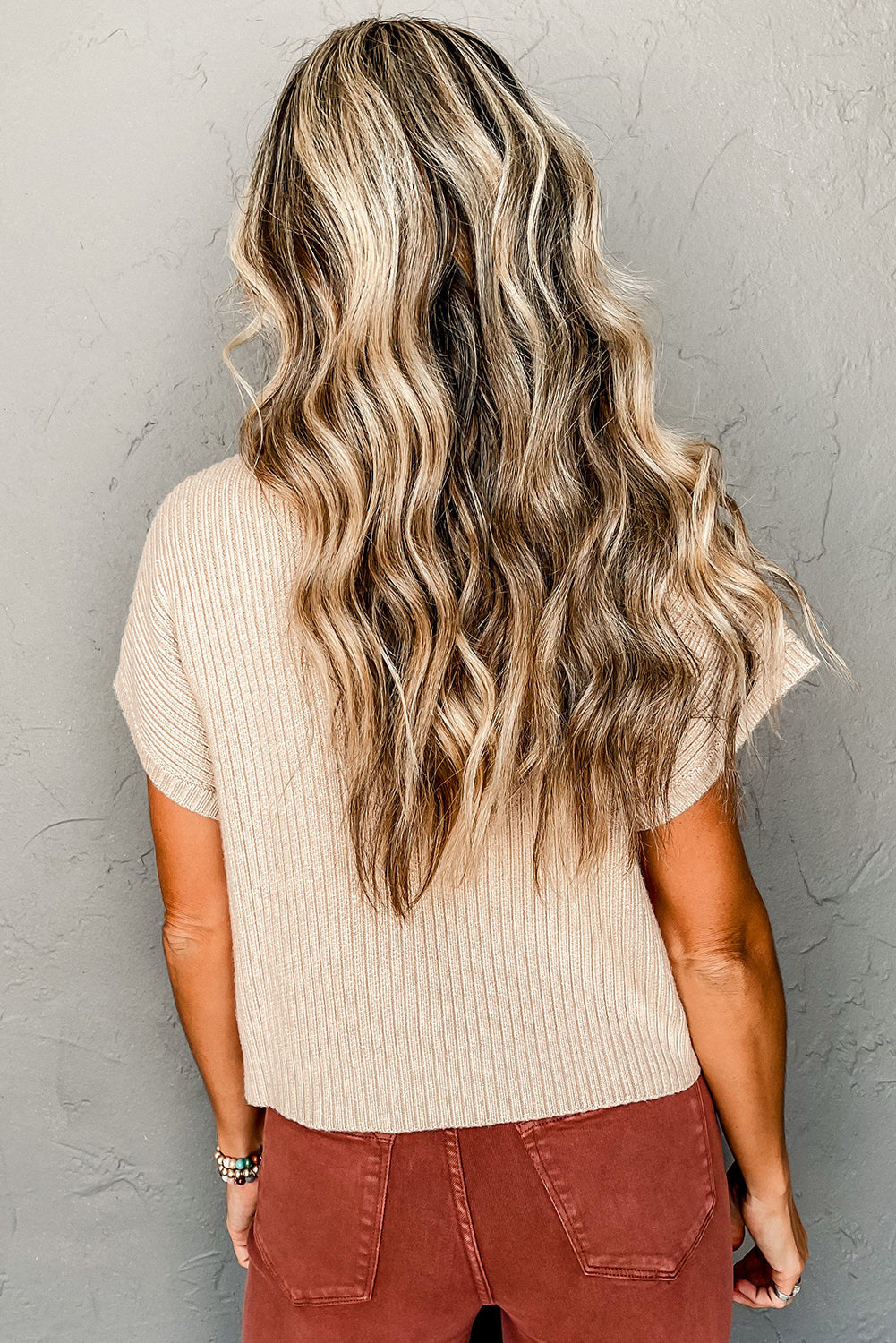 Cozy Oatmeal Sweater Dress - Ribbed Knit with Pockets