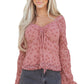 Pink Floral Lace Blouse | Bell Sleeve Square Neck Top