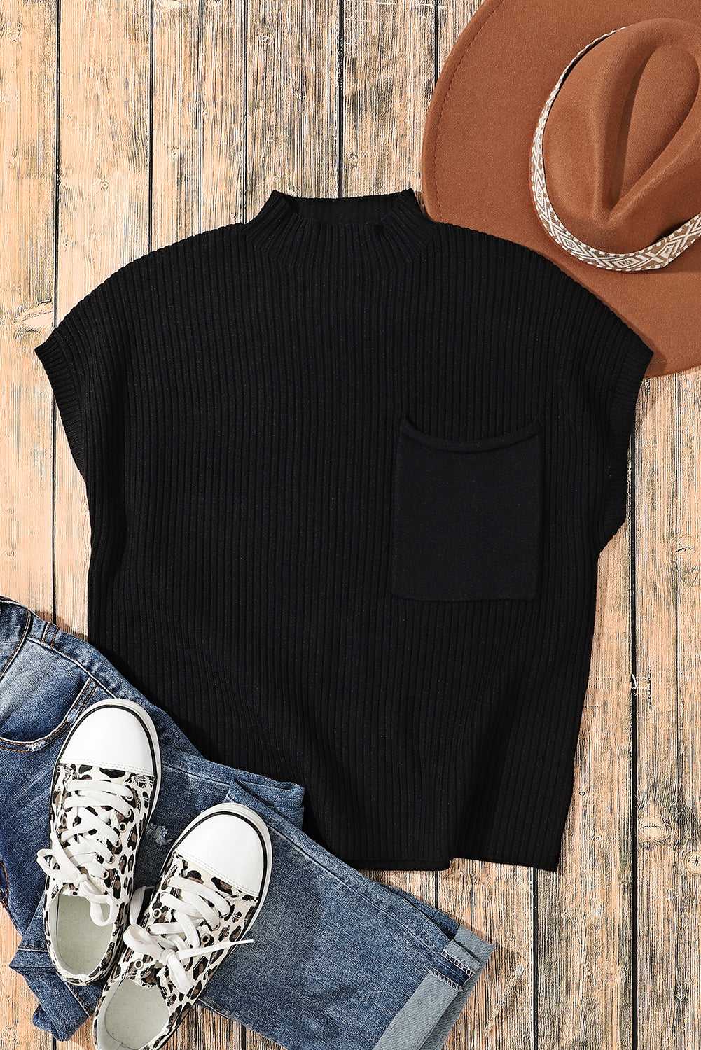 Cozy Oatmeal Sweater Dress - Ribbed Knit with Pockets