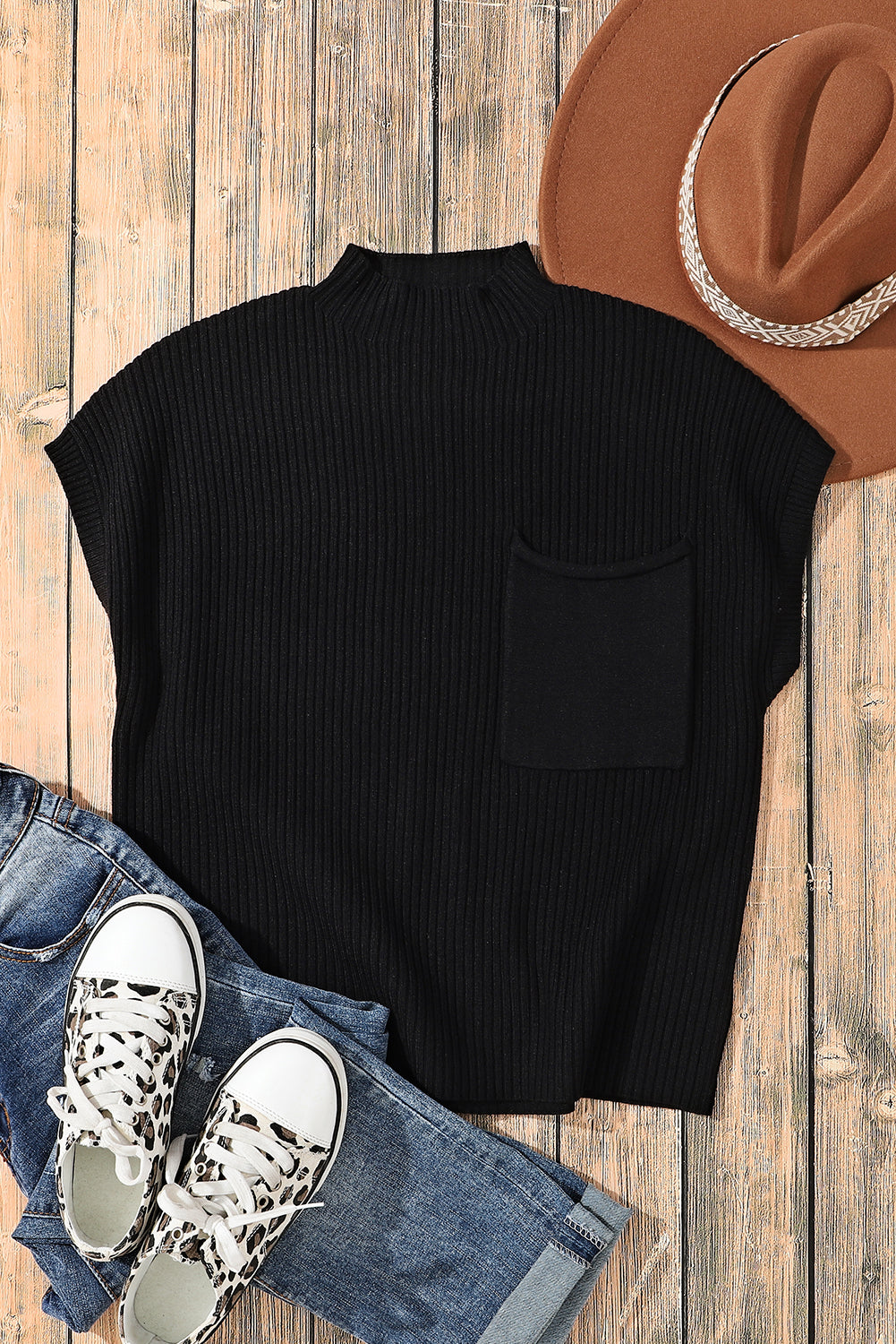Cozy Oatmeal Sweater Dress - Ribbed Knit with Pockets