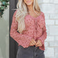 Pink Floral Lace Blouse | Bell Sleeve Square Neck Top