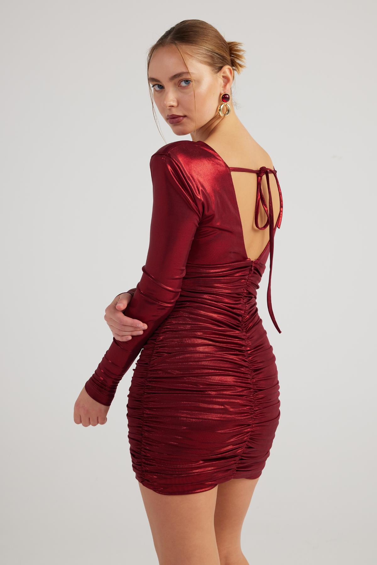 Karly Burgundy Shiny Mini Dress