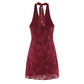Elegant Heavy Embroidery Velvet Halter Evening Dress