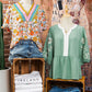 Smoke Green Embroidered Sleeve Tiered Blouse