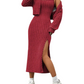 Ribbed Long Sleeve Cropped Cardigan and Slit Cami Dress Set