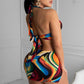 Adogirl Summer Hollow Out Halter Dress Sexy Backless Women Multicolor Evening Party Club Beach Wear Skinny Mini Dresses Vestido