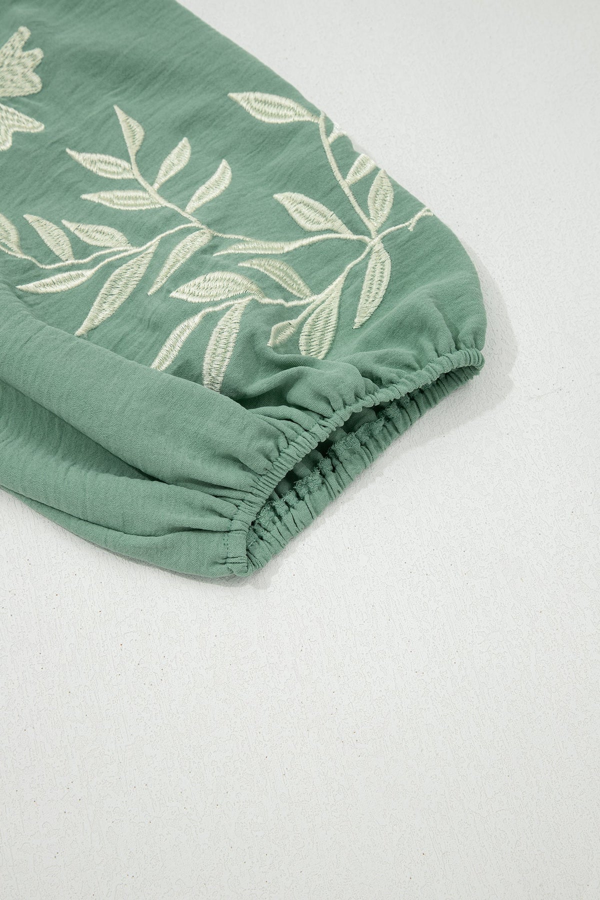 Smoke Green Embroidered Sleeve Tiered Blouse