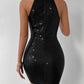 BAE Halter Neck Ruched Sequin Bodycon Dress