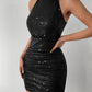 BAE Halter Neck Ruched Sequin Bodycon Dress