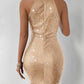 BAE Halter Neck Ruched Sequin Bodycon Dress