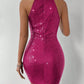 BAE Halter Neck Ruched Sequin Bodycon Dress