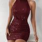BAE Halter Neck Ruched Sequin Bodycon Dress