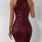 BAE Halter Neck Ruched Sequin Bodycon Dress